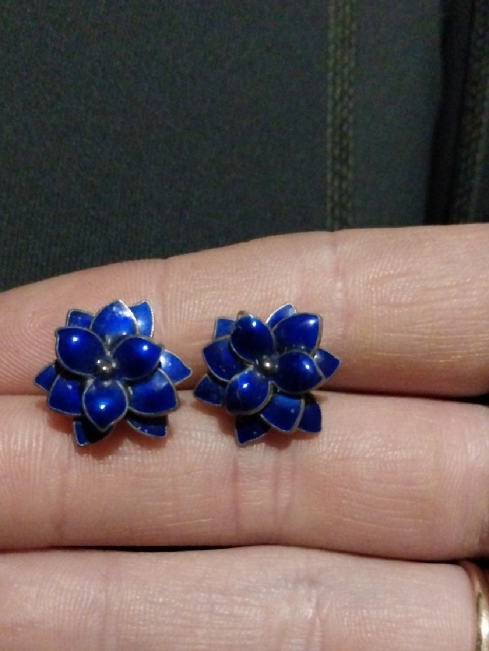 Sterling Blue Enamel Flower Stud Earrings - Classic Floral Design
